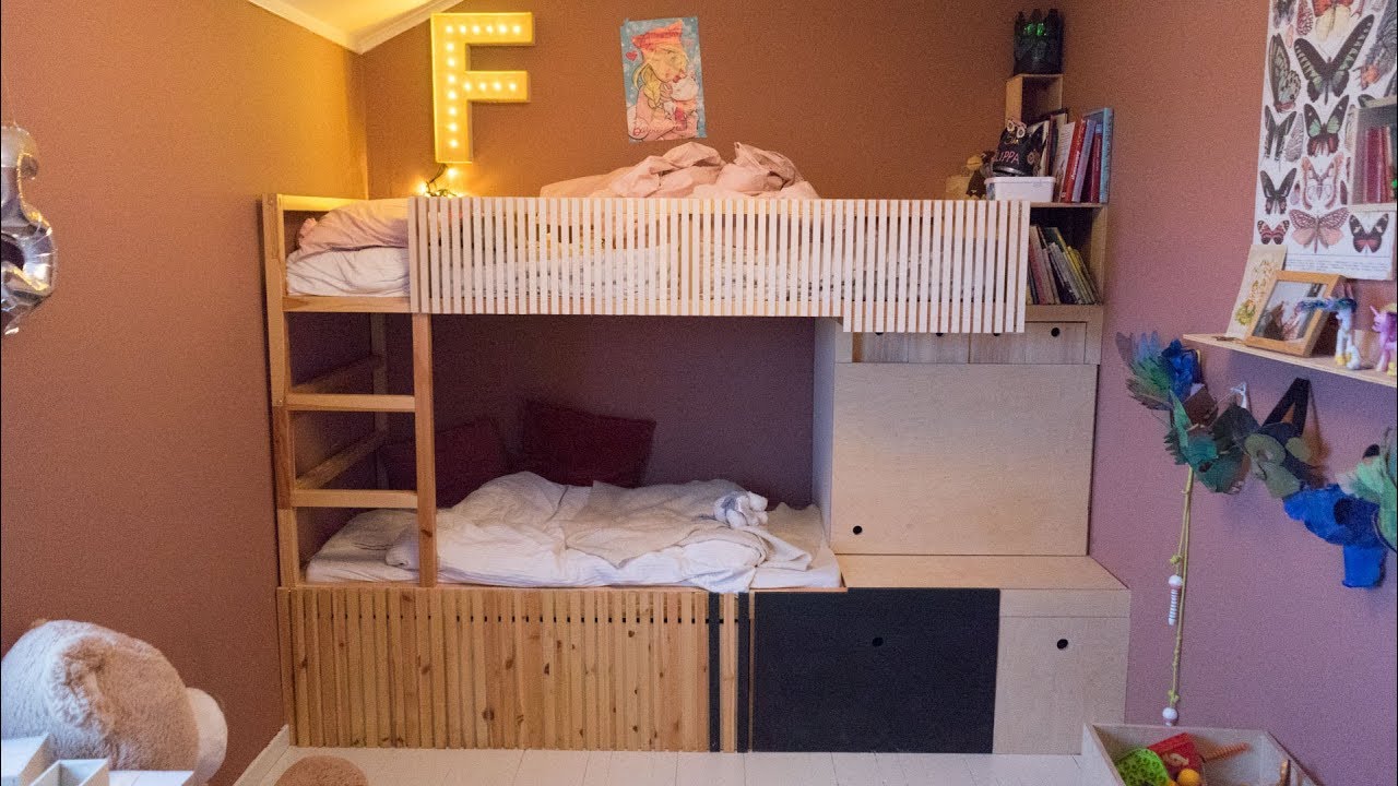 Hacking a Ikea Kura bed into a two story bed with extra features.