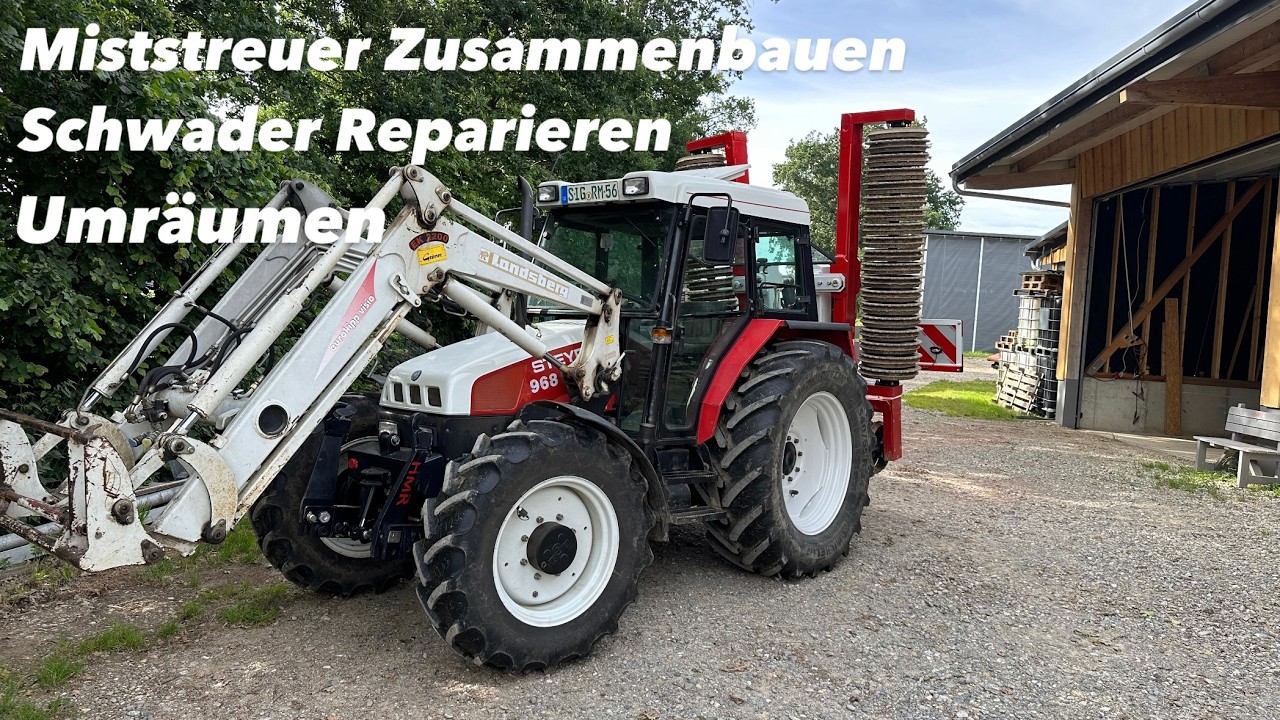 Schwader neu Büchsen | Aggregat an Miststreuer bauen | Umräumen