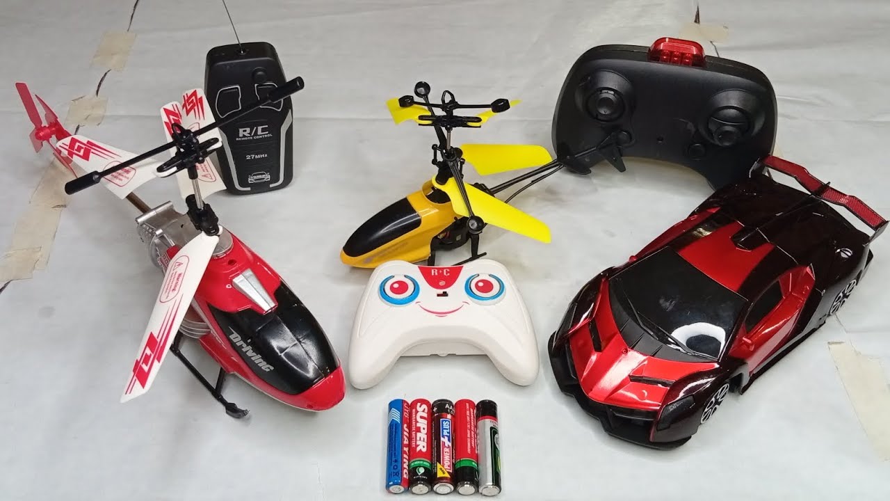 Radio Control Racing Rc Car and Remote control flying helicopter, rc remote sports car, helicopter