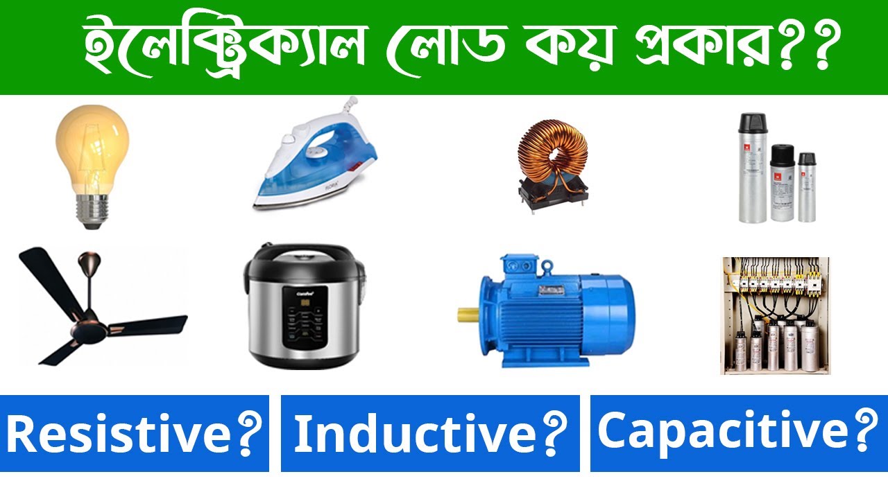 Difference between resistive inductive and capacitive loads রেজিস্টিভ, ইন্ডক্টি ও ক্যাপাসিটিভ লোড