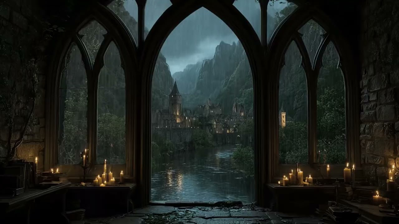 Deep Sleep from Castle Window with Rain Sound - Study, Meditation, Sleep