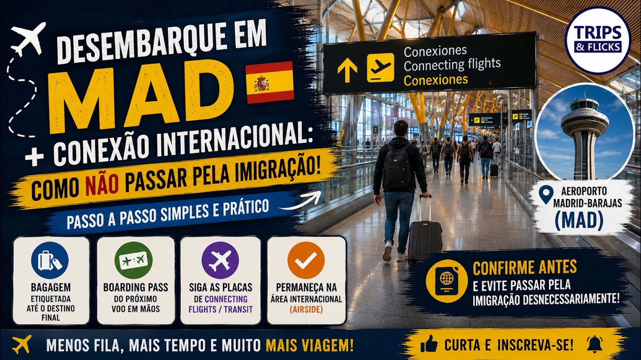 ✈️🛄 Desembarque em MAD + conexão internacional: como NÃO passar pela imigração (passo a passo)! 🇪🇸🛫