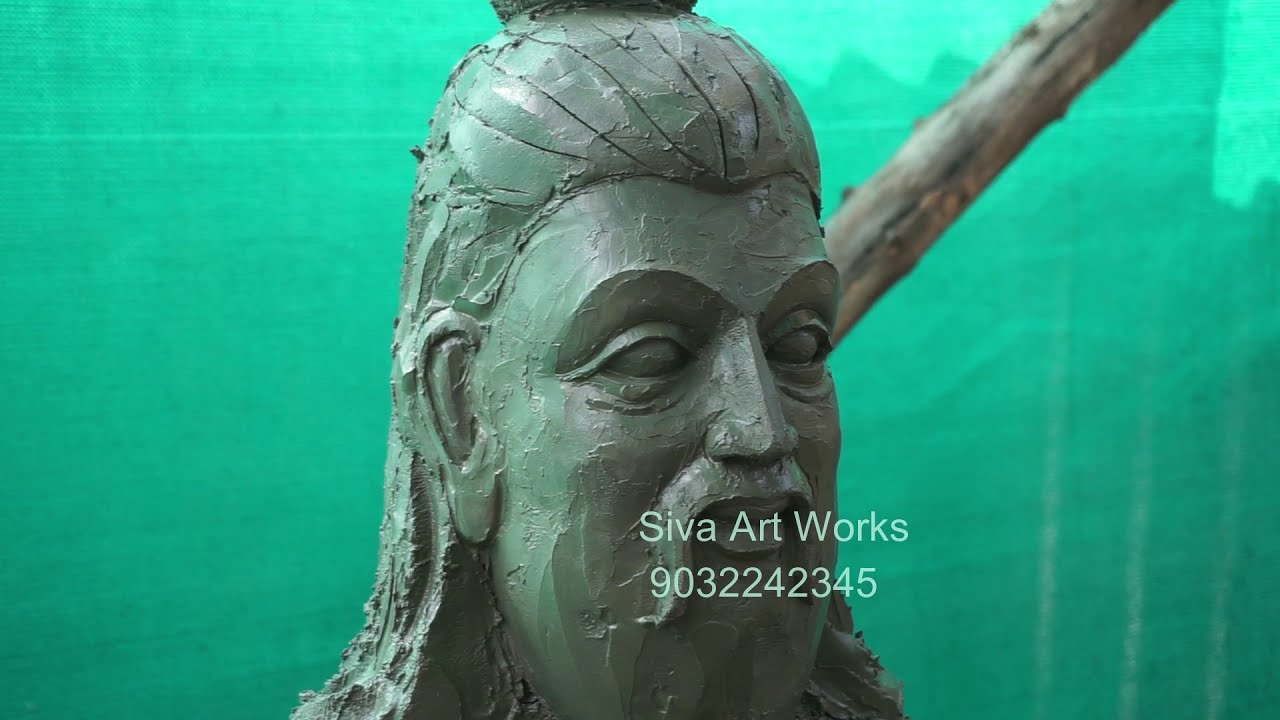 Muniswara face making in cement, traditional art design, temple works