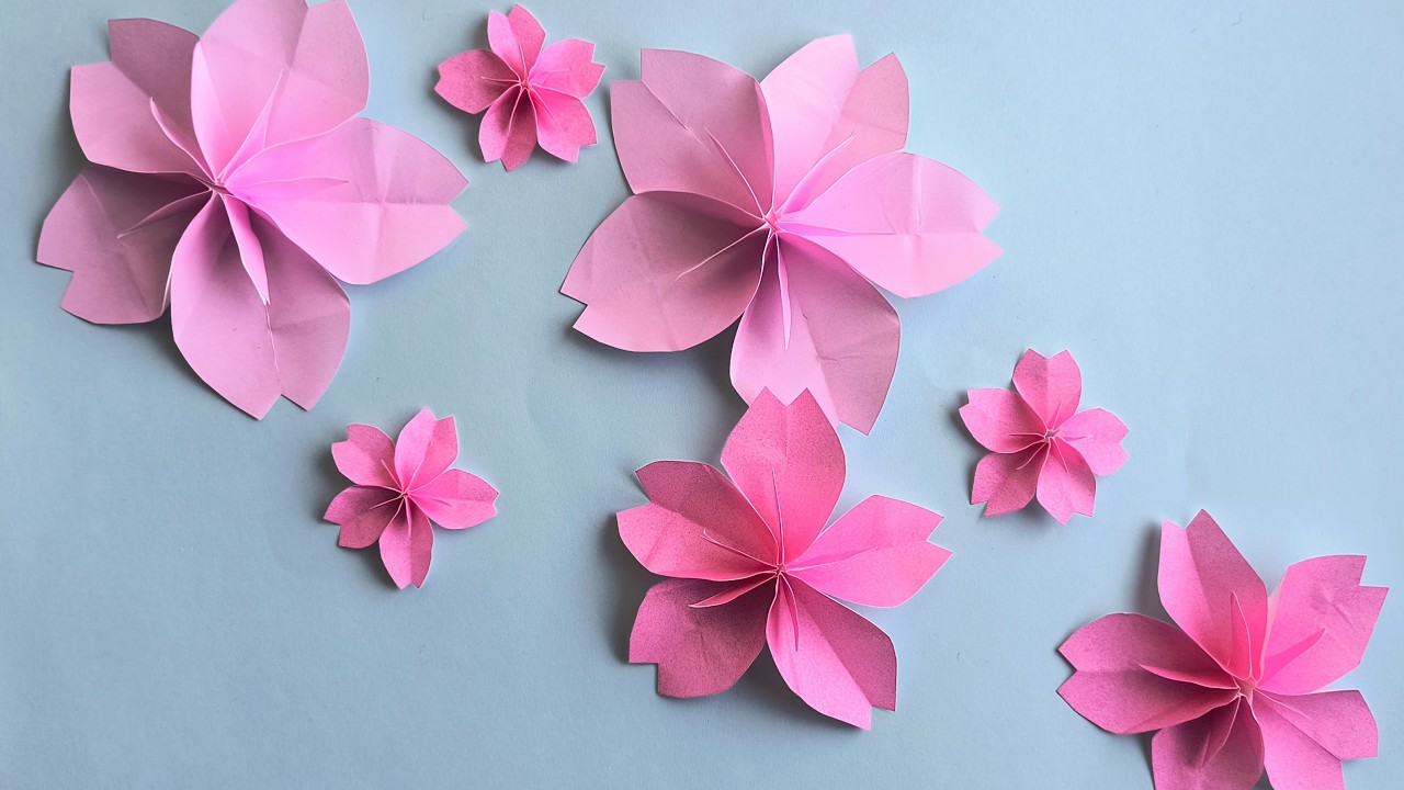 折り紙で作る立体的な桜の作り方 How to make an origami cherry blossom.