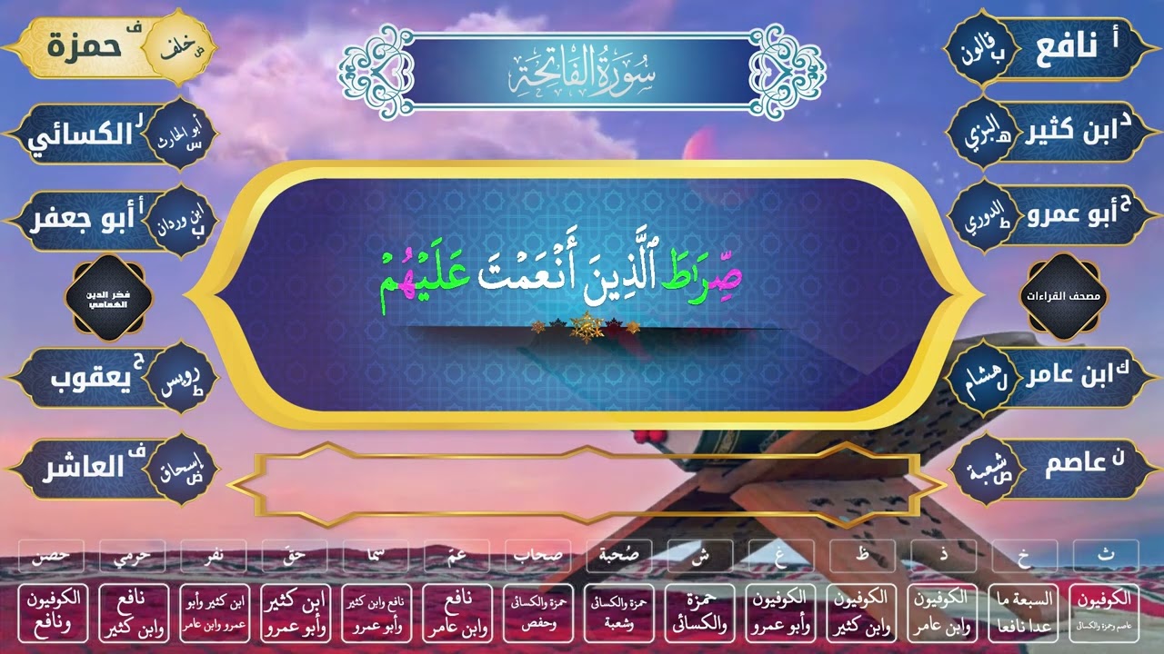 المصحف التعليمي الجامع للقراءات العشر الصغرى ( سورة الفاتحة )