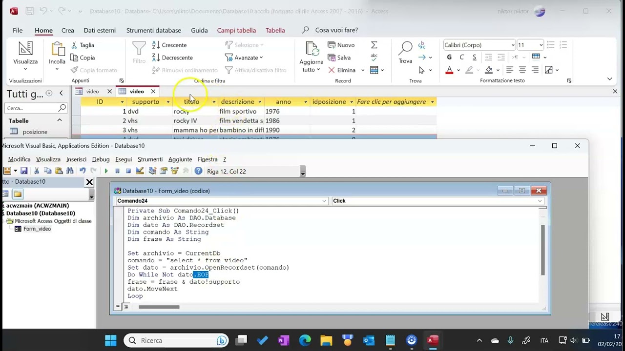 #53 - MS Access - VBA - (video 2 di 2) Elaborare i dati del database