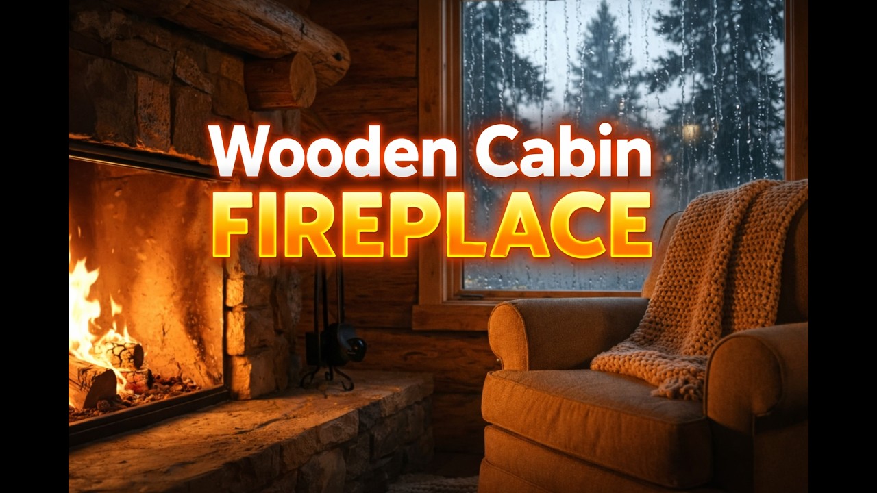 Cozy Wooden Cabin Fireplace Ambience 🔥 Relaxing Winter Cabin Sounds