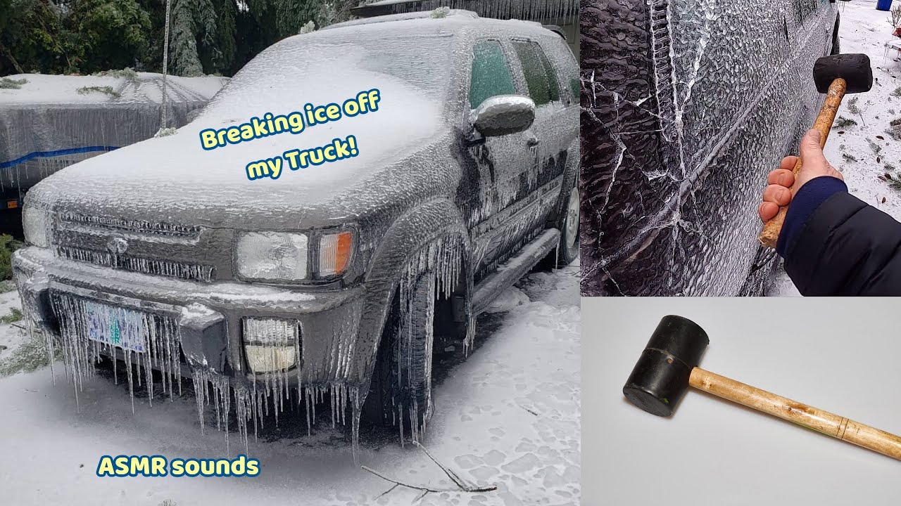 Freeing my Truck of thick ice with rubber mallet. Extended Version-  ASMR satisfying ice breaking