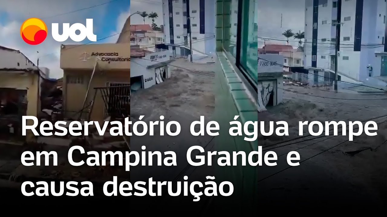Reservatório de água rompe em Campina Grande, causa desabamento de casas e deixa ruas alagadas