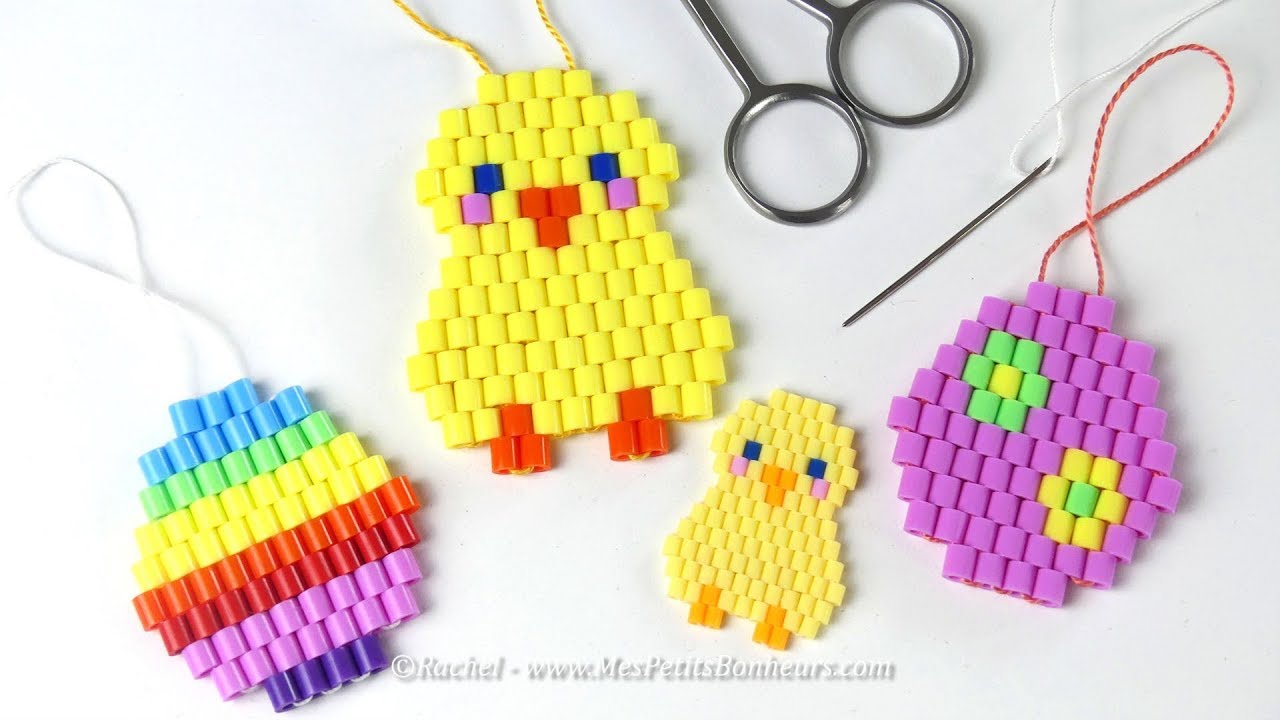 FACILE - Déco de PÂQUES Poussin et Œufs en BRICK STITCH - Tuto Débutants