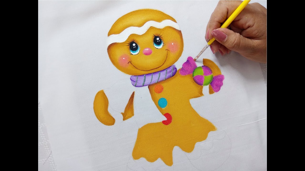 Pintura En Tela Navideña Galleta De Jengibre / Gingerbread Man Painting