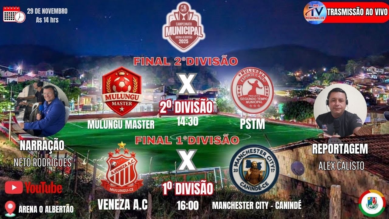 Mulungu: Decis&otilde;es da 1&ordf; e 2&ordf; divis&atilde;o do Campeonato Municipal de Futebol.