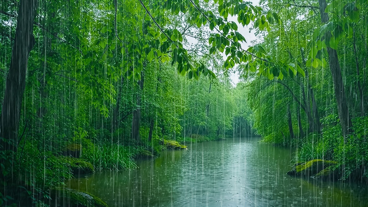 Gentle Rain Pouring Down on Calm Lake | ASMR Forest Rain, Deep Sleep Rain, Insomnia Cure