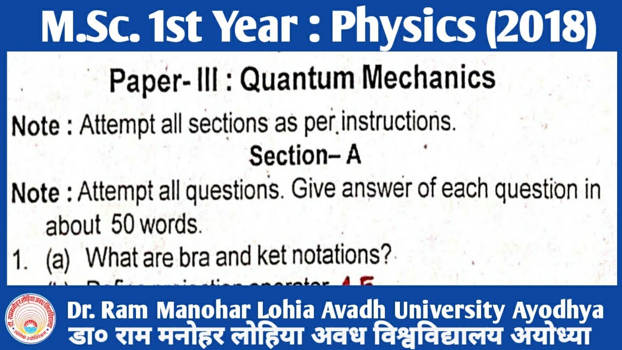 RMLAU_2018 || M.sc 1st Year || Previous year paper || Quantum Mechanics  rmlau