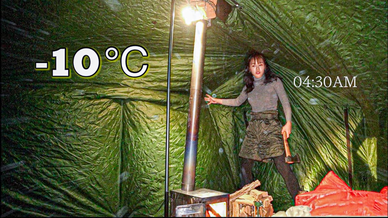 Насыщенный кемпинг в одиночку при сильном ветре зимой -10 ℃ / Сейчас зима / Индивидуальный кемпинг