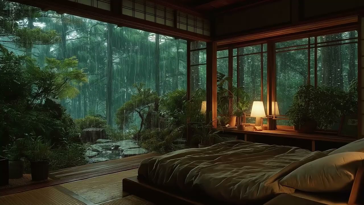 🎹🌧️ Warm Bedroom Piano & Rain | Night Rain by Window 3 Hours | Stress-Free Sleep Relax Study Work