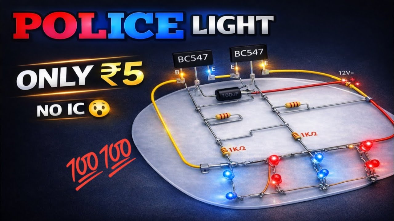 ₹5 Police Light DIY 🚨 | No IC Easy Project ll Experiment Team 