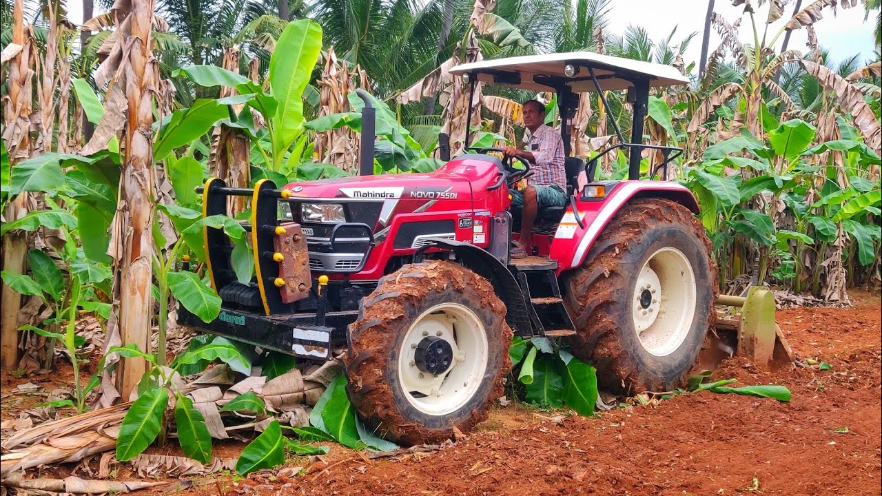 Mahindra Novo 755 Di CRDI 75 HP 4wd tractor | Banana mulching | PTO power and mileage
