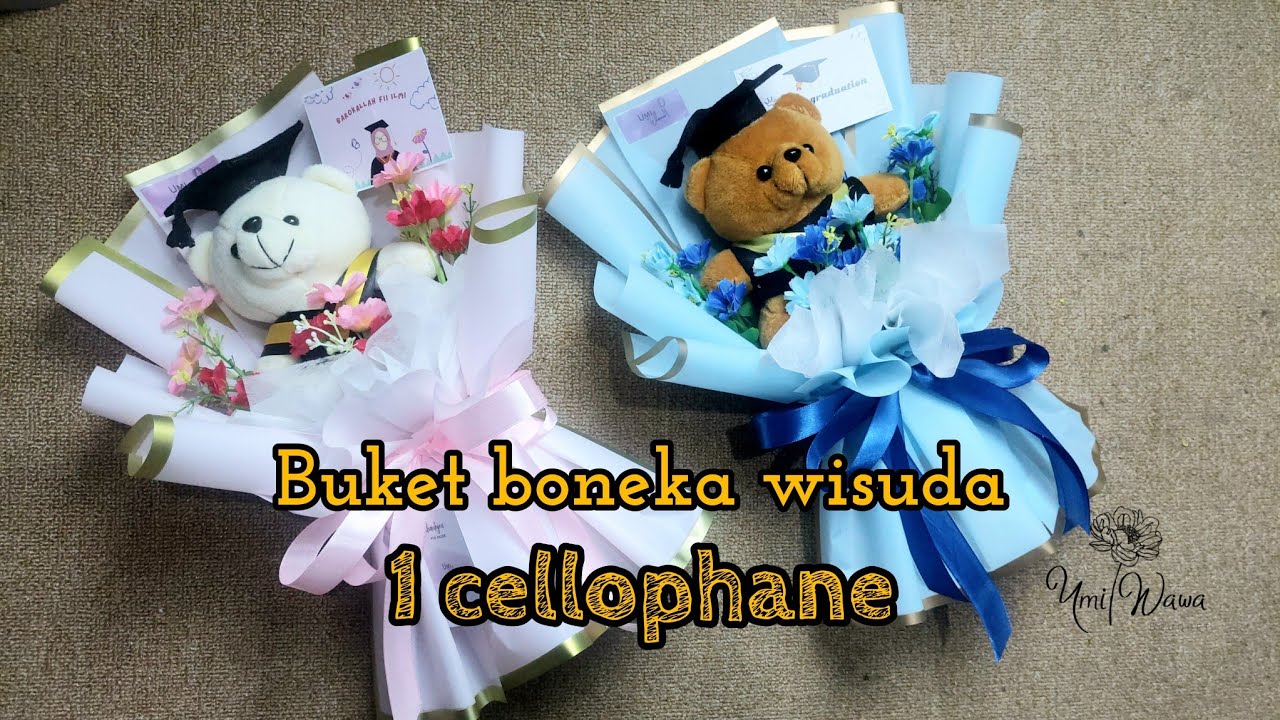 cara membuat buket boneka wisuda 1 lembar celophane