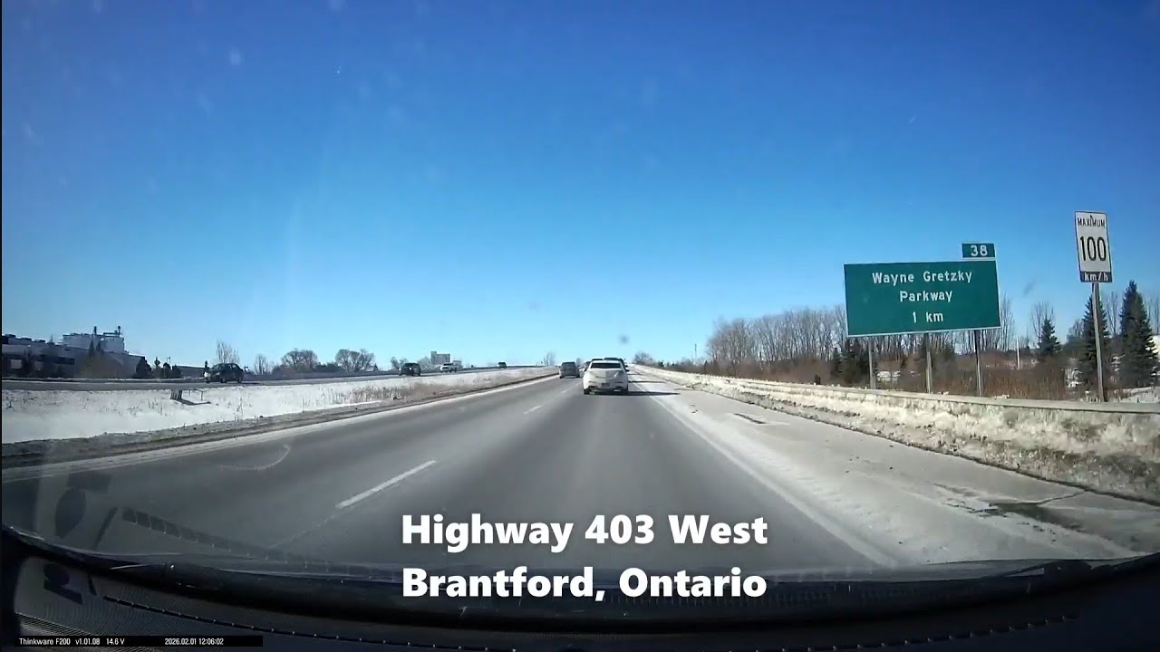 Drive from Hamilton, Ontario to Brantford via Highway 403 (Feb. 1/26)