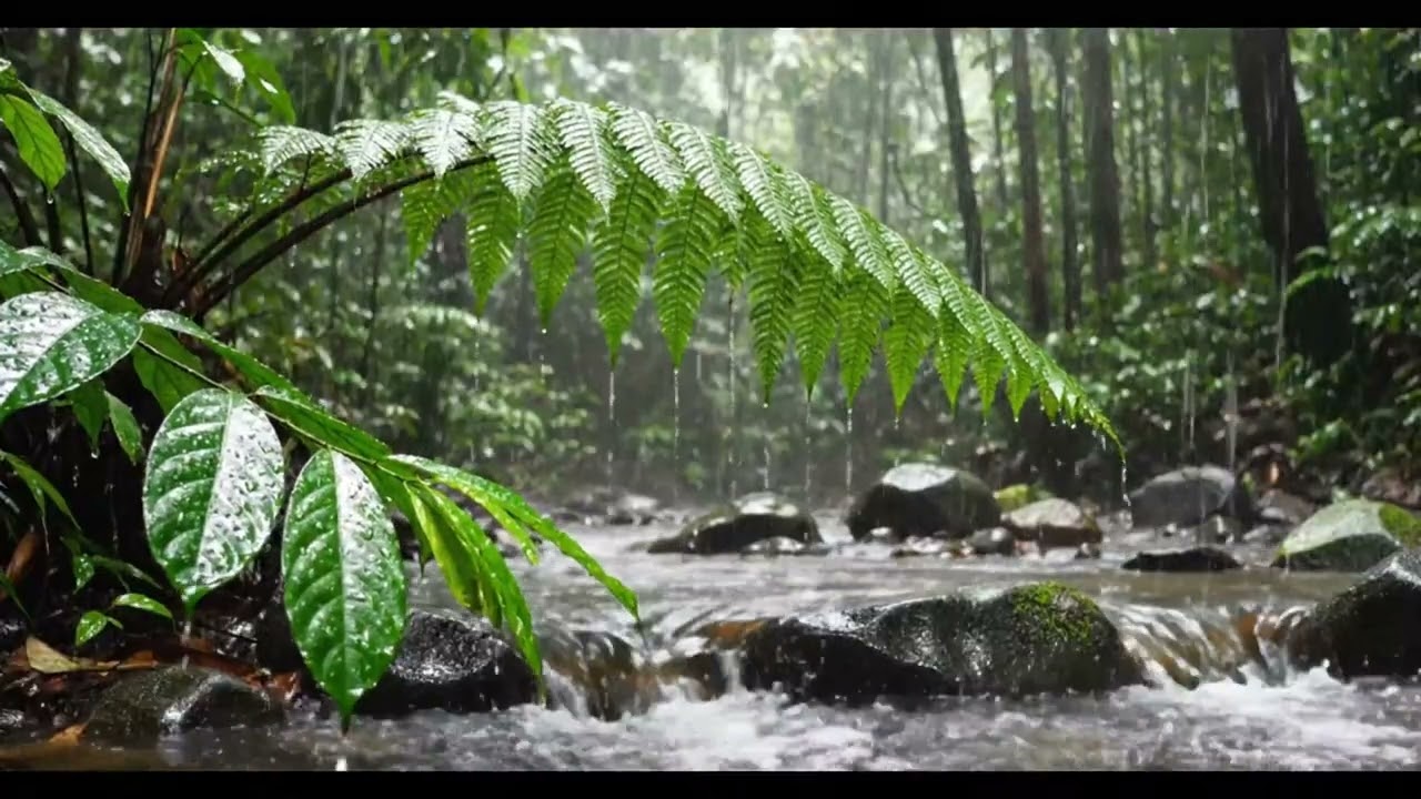 10 Hours of Peaceful Rainforest River Ambience with Gentle Rain and Flowing Water for Deep Sleep