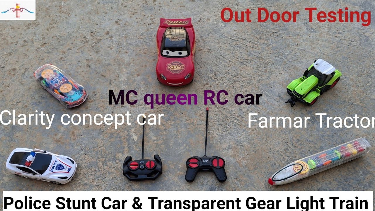 MC 95 QUEEN RC CAR AND FARMAR RC TRACTOR, POLICE STUNT CAR UNBOXING, TESTING/TRANSPARENT TRAIN, CAR