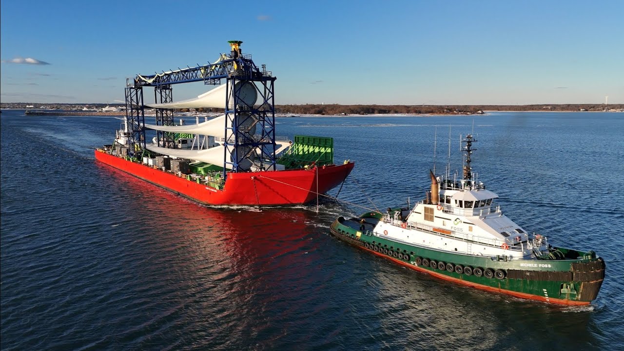 Massive Offshore Wind Turbines Leave New Bedford Harbor | 4K UHD Drone Cinematic