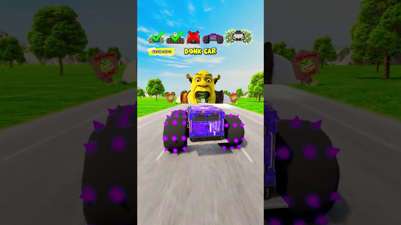 Big & Small Cars vs Hungry Shrek Big mouths Tunnel