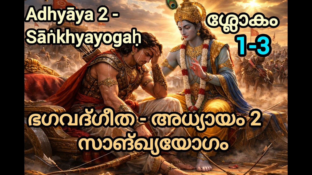 Bhagavad Gita Chapter 2 Slokas 1-3 | തളർന്നു പോകുന്നവർക്ക് ഭഗവാൻ കൃഷ്ണന്റെ ഉപദേശം |