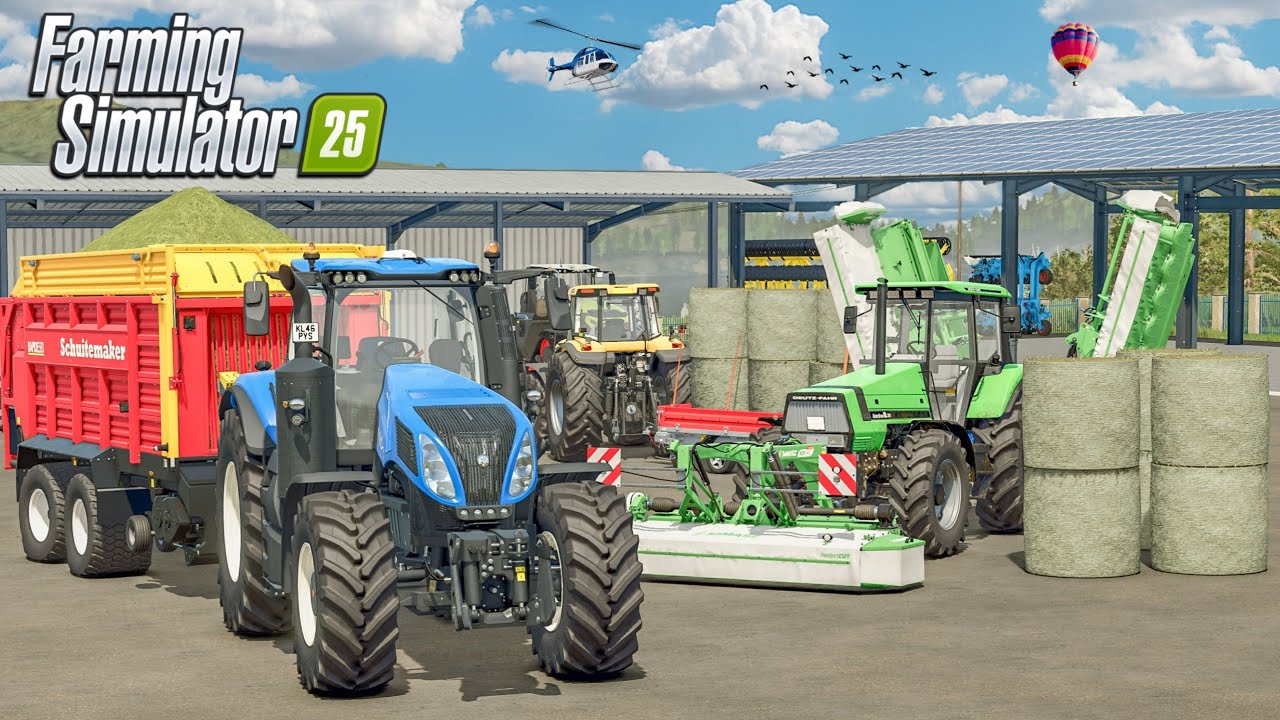 Кошение и сбор травы с помощью погрузочной тележки | Кормление коров | Farming Simulator 25