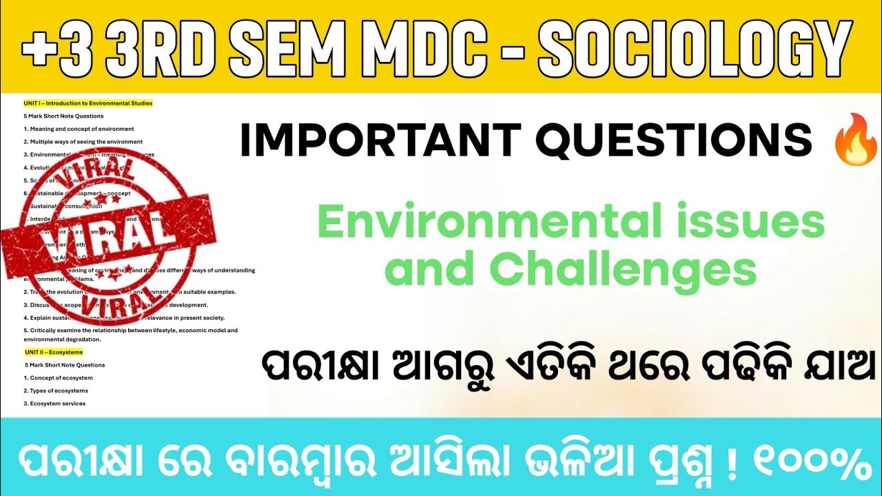 MDC Sociology Important Questions | Environmental Issues & Challenges | +3 3rd Sem 