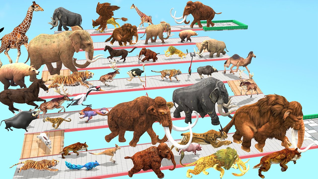 Ultimate Race 40 Wild Animal vs Prehistoric Mammals Speed Race Run Zigzag Down Course! from Outside