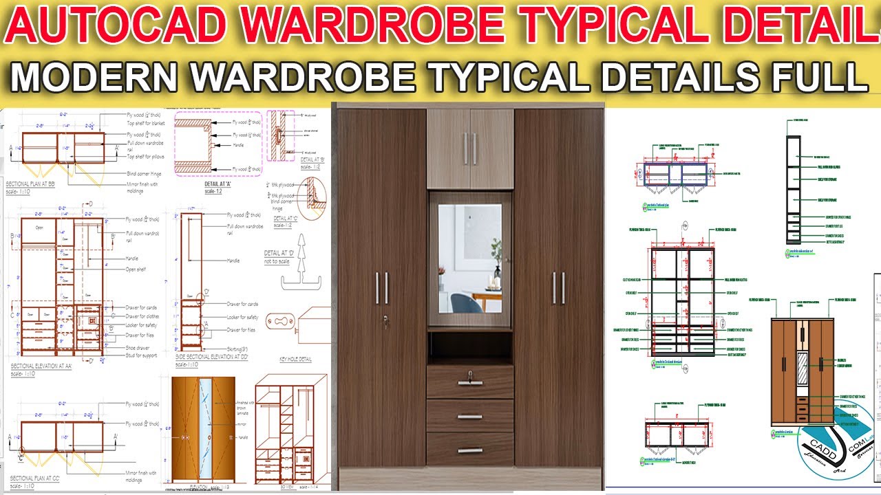 Typical Detail of Wardrobe Modern Design -Autocad 2020- For Interior Designer and Carpenters-