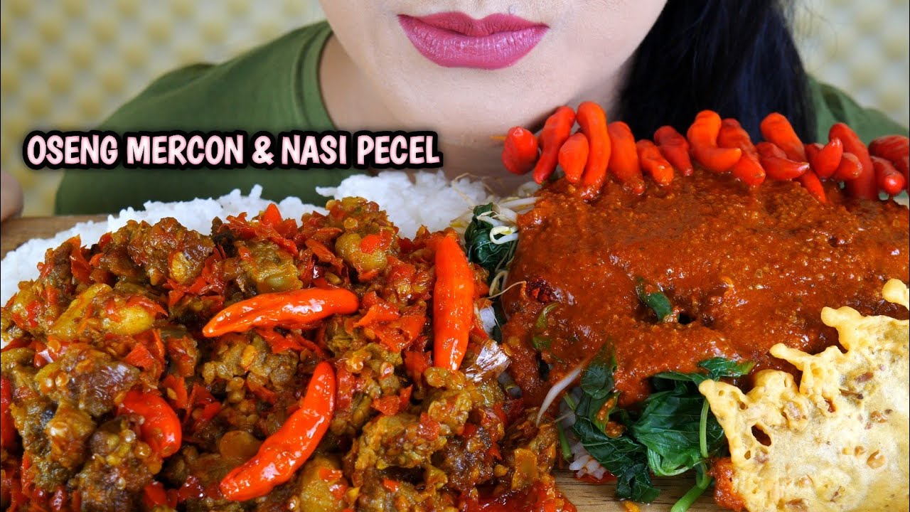 ASMR OSENG OSENG MERCON TETELAN DAN NASI PECEL PEDAS | EATING SOUNDS