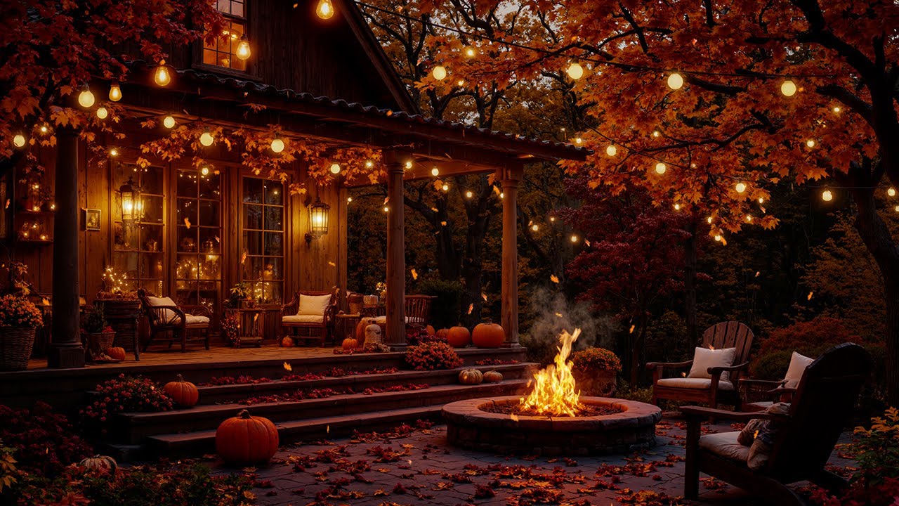 Mellow Autumn on the Porch 🍁 Warm Fireplace Jazz for Peaceful, Comforting Nights