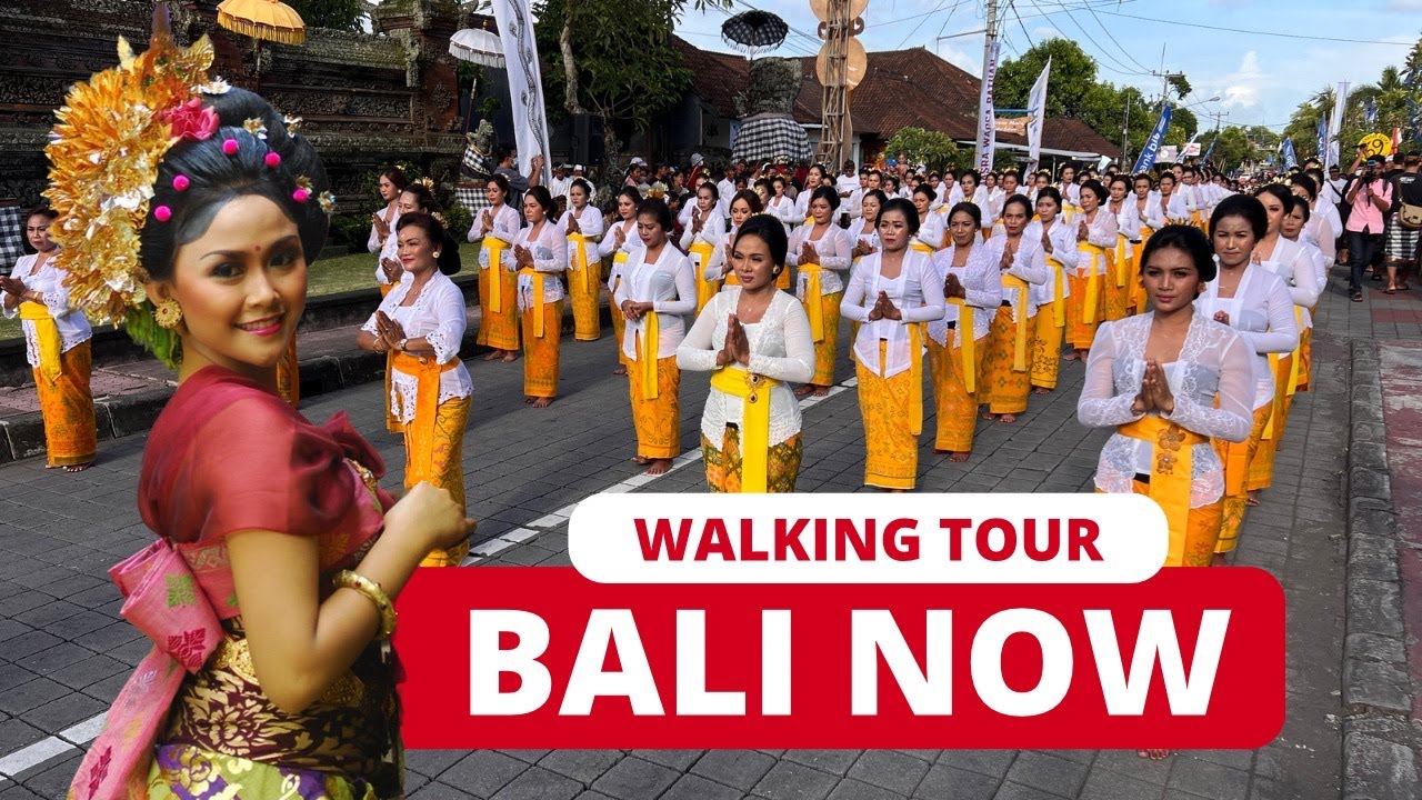 🇲🇨 Procession of thousands of Beautiful Balinese Women. 4K Virtual Walking Tour in Bali Travel Vlog