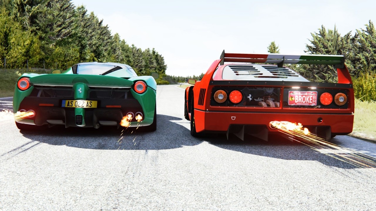 Ferrari F40 LM '89 Street Legal High HP Tuned vs Ferrari LaFerrari Sports Cars at Old SPA