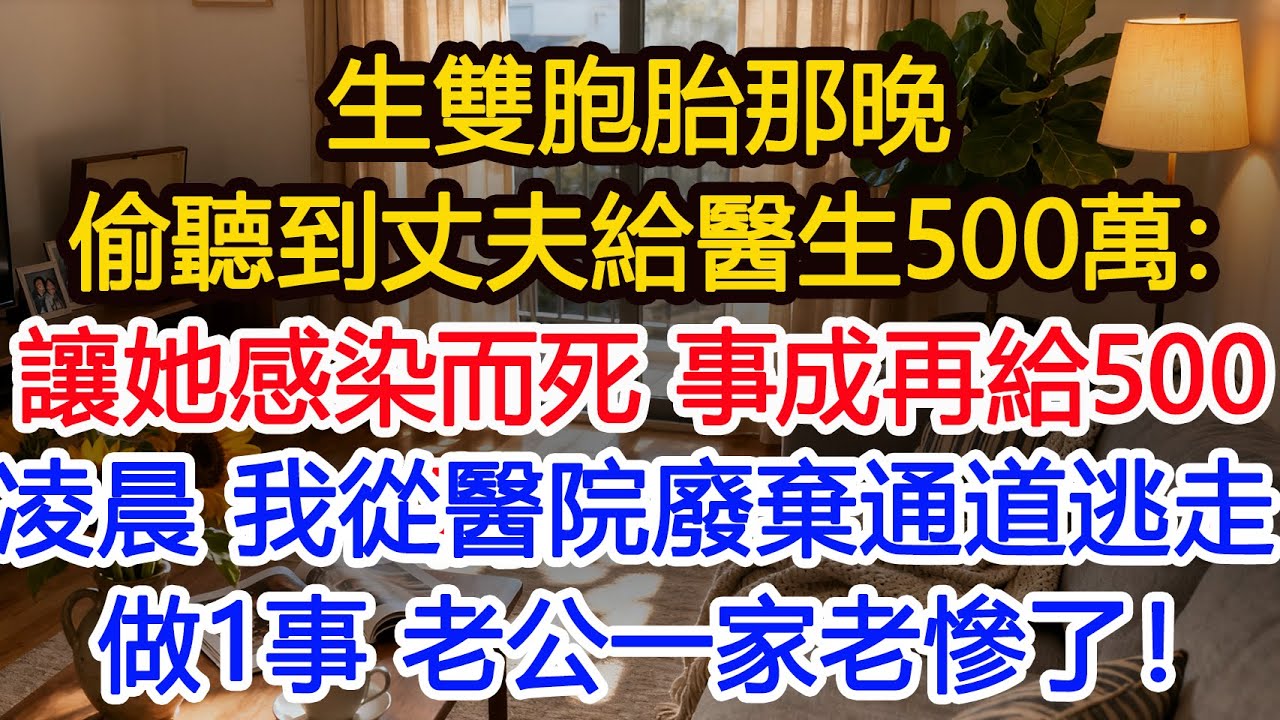 生雙胞胎那晚，我偷聽到丈夫給醫生500萬：讓她感染而死，事成之后还有500万，凌晨 我從醫院廢棄通道逃生，做1事 老公一家老慘了！#為人處世 #正能量 #故事分享 #生活經驗 #情感