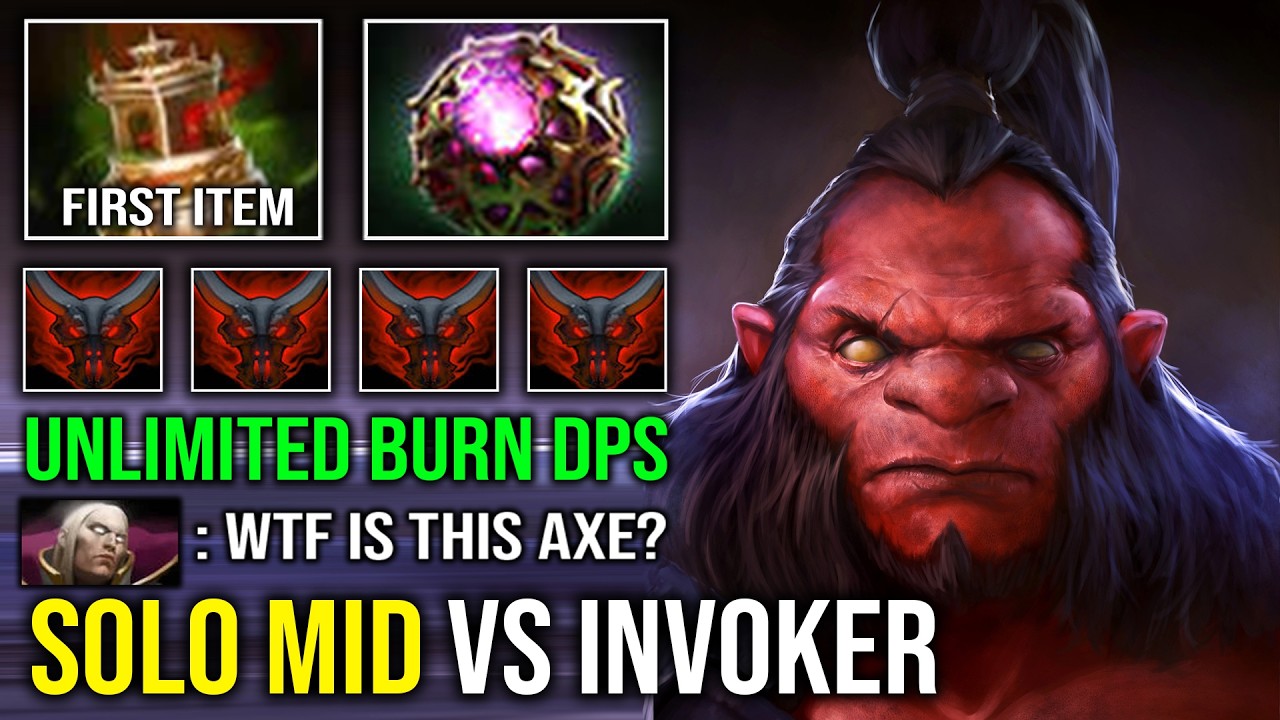 How to Solo Mid Axe Against Invoker with Spirit Vessel + Battle Hunger Unlimited Burn DPS Dota 2