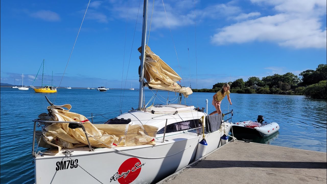 Trailer sailer at Fraser island, Queensland, anchoring with stern line.