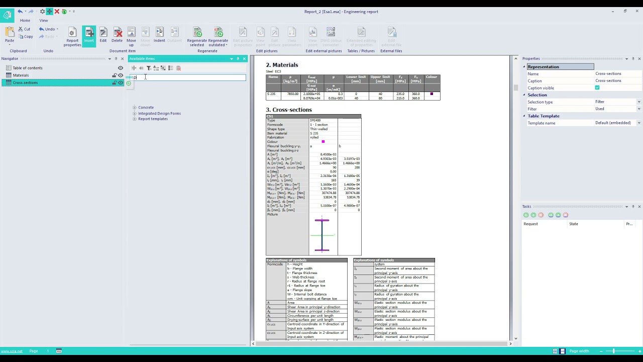 Engineering report interface in SCIA Engineer
