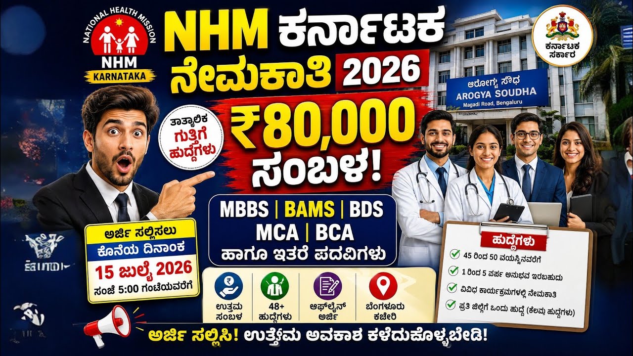 NHM Karnataka Recruitment 2026 | Karnataka Health Department Jobs | MBBS,BAMS,MPH,Any Degree 