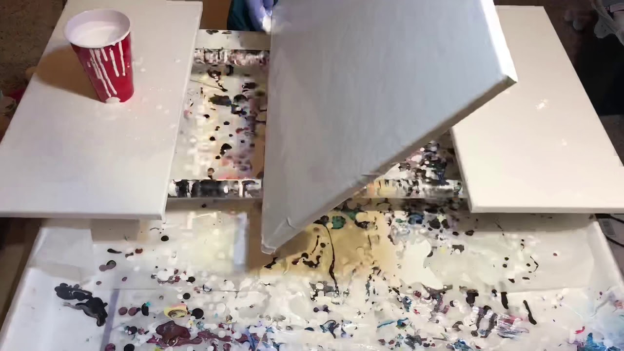38 Acrylic pour, open cup drag, triptych pour
