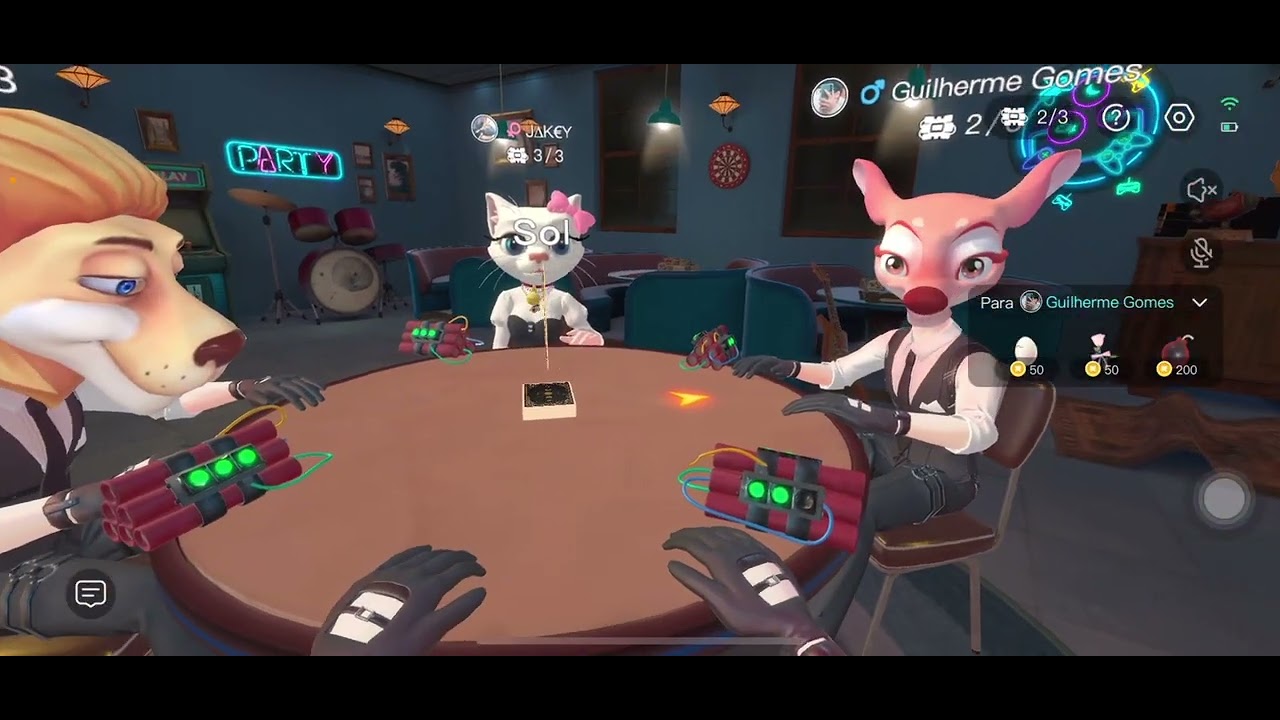 Usei um aplicativo WePlay que tem vários jogos joguei um jogo que se chama festa da mentira