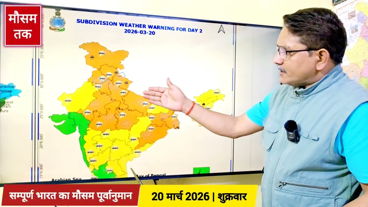 [20-03-2026] भारत का मौसम: आंधी-तूफान संग तेज बारिश का अलर्ट कई राज्यों पर, भारी हिमपात पहाड़ों पर