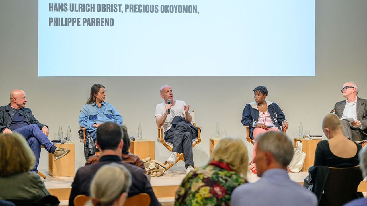 Panel 1 with Maja Hoffmann, Sam Keller, Hans Ulrich Obrist, Precious Okoyomon and Philippe Parreno