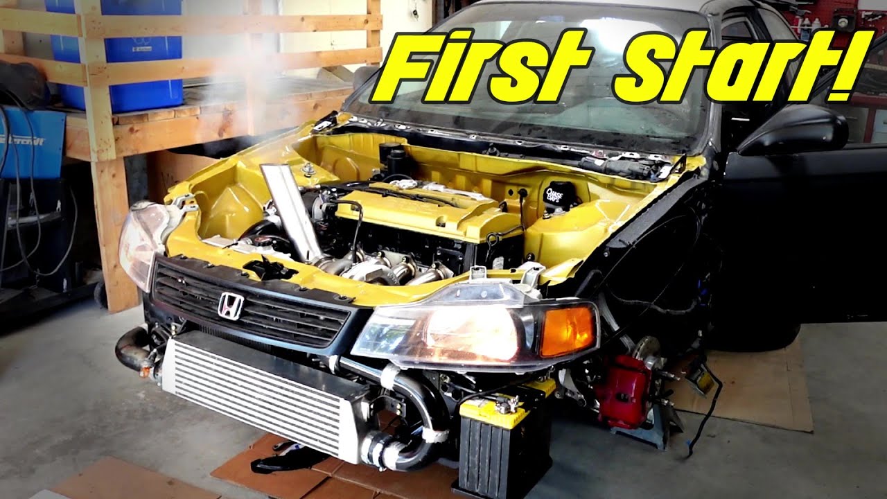 First Start Up! Built H22 Turbo Frankenstein Civic
