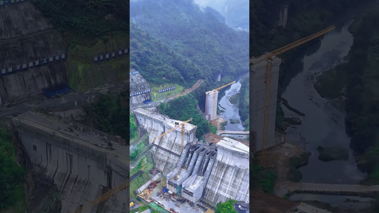 Panorama of giant water conservancy dam construction #technology #infrastructure #mountains