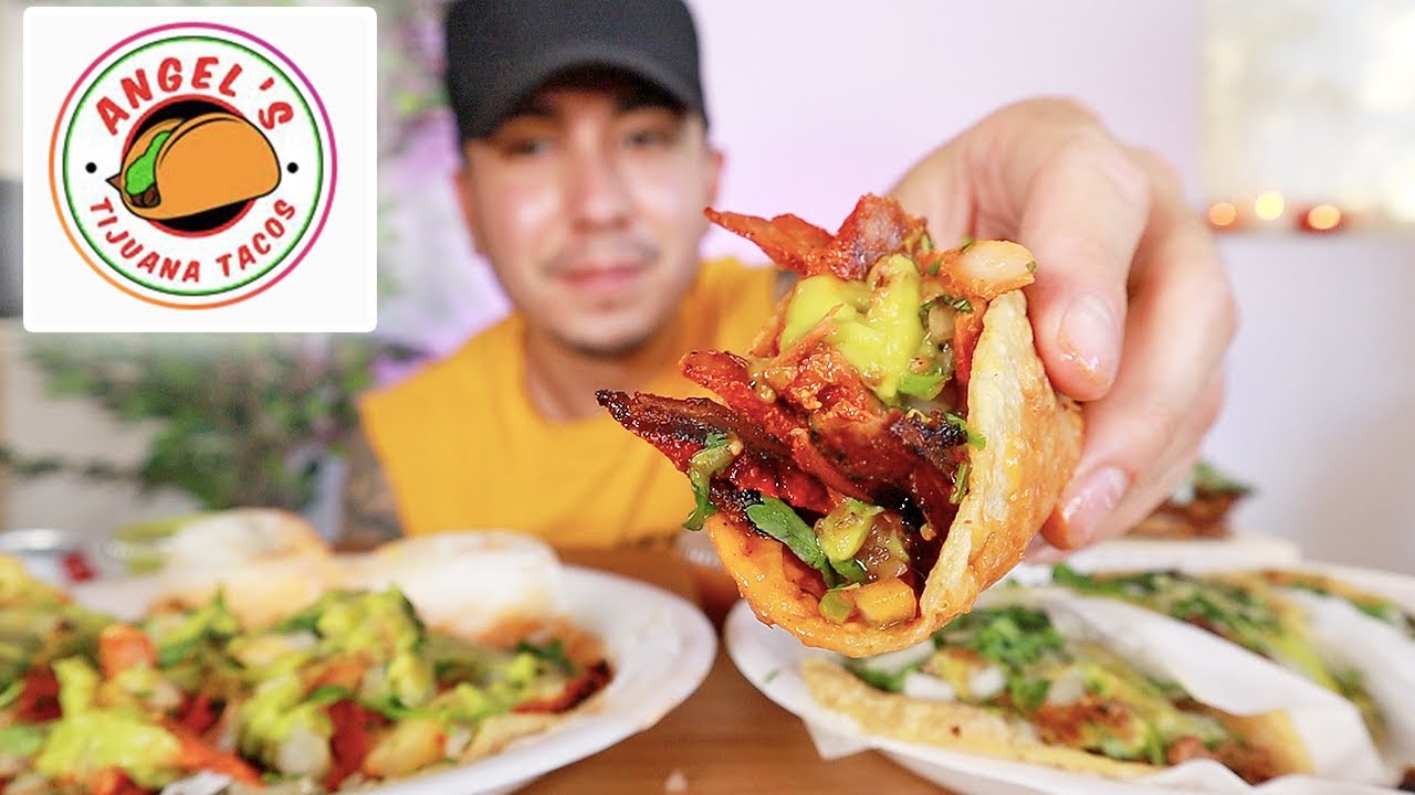 EATING AUTHENTIC TIJUANA STYLE MEXICAN TACOS + AL PASTOR + CARNE ASADA | ANGELS TIJUANA MUKBANG