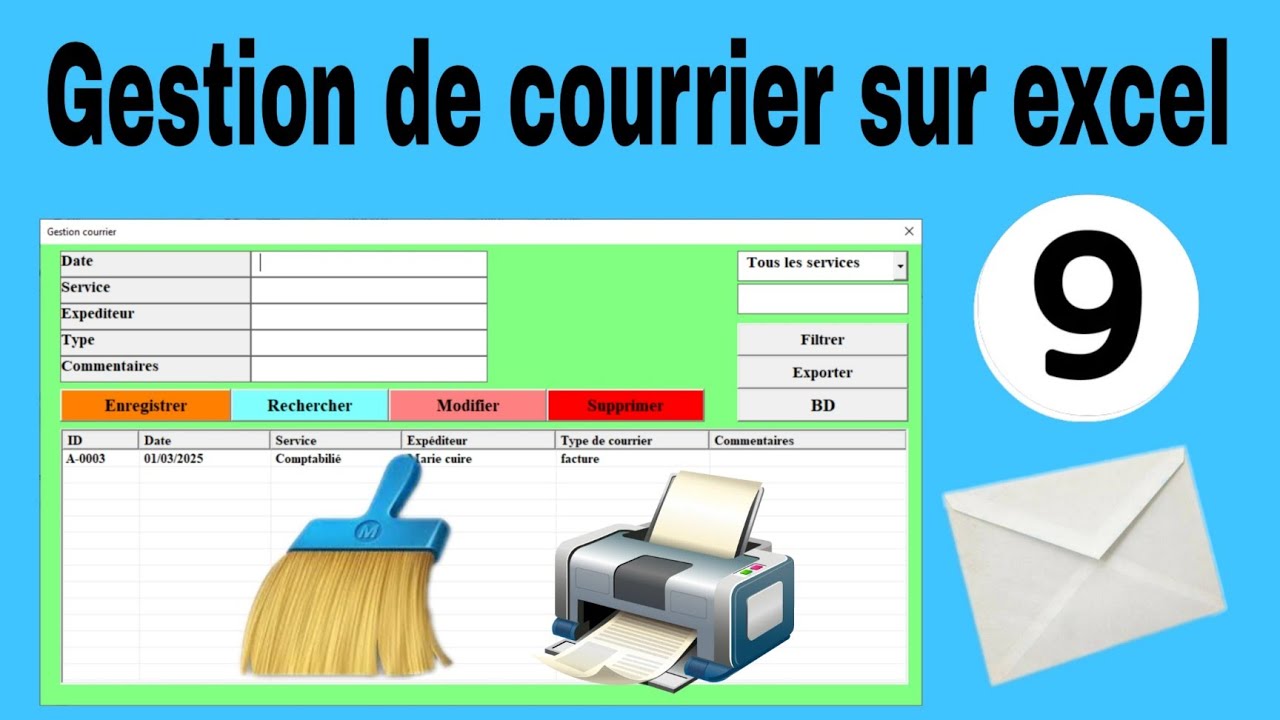 Gestion de  courrier Excel gratuit | Gestion de courrier avec  excel partie 9